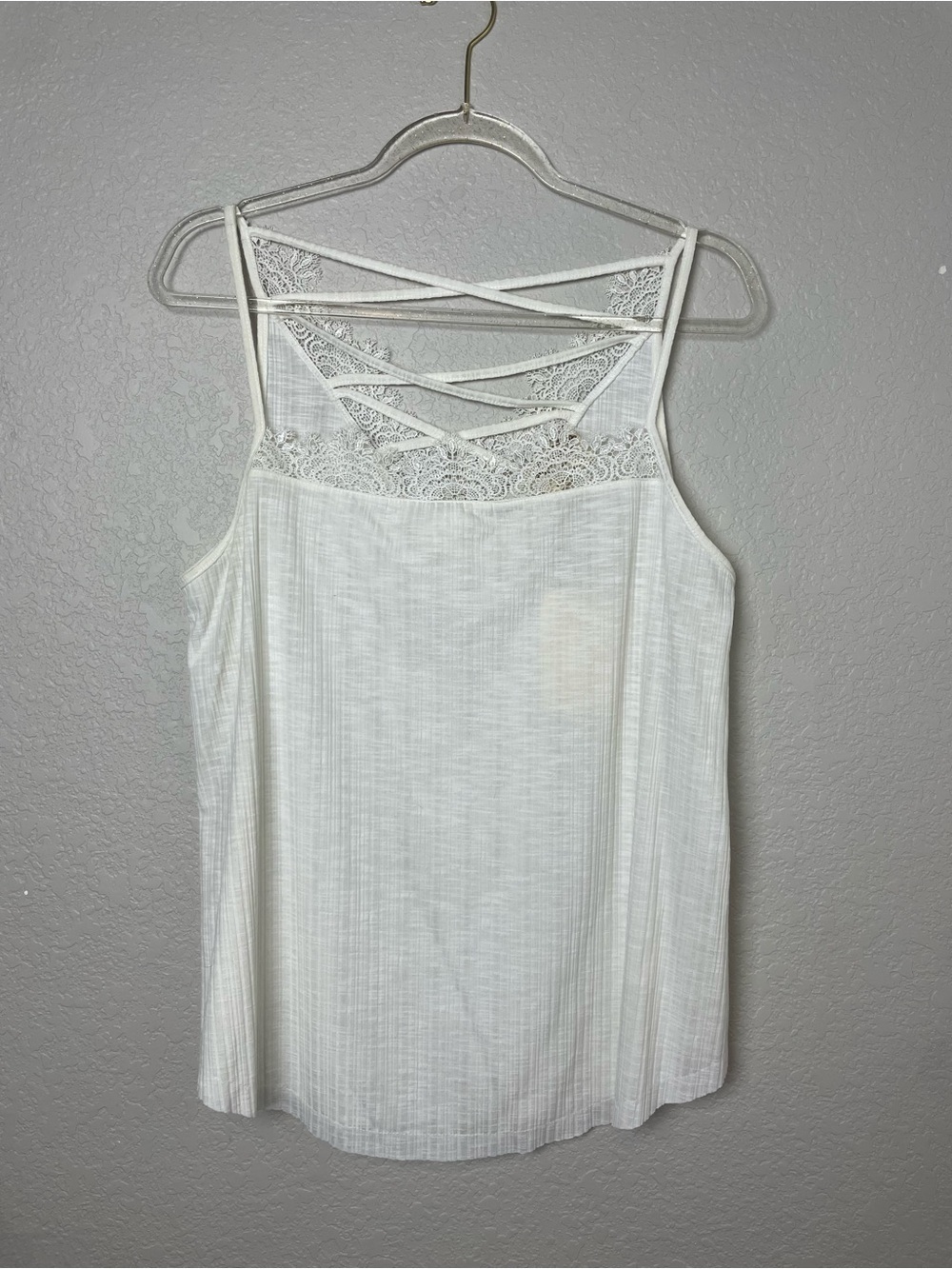 Bnwt! Joyfolie Women's White Lace-Back Strappy Ribbed Camisole Size XL